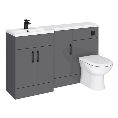 Apollo2 1500 Gloss Grey Combination Furniture Pack (excl. Pan + Cistern) w. Matt Black Handles 4 Apollo2 1500 Gloss Grey Combination Furniture Pack (excl. Pan + Cistern) w. Matt Black Handles - Image 4