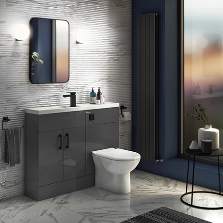 Apollo2 1100 Gloss Grey Slimline Combination Furniture Pack (excl. Pan + Cistern) w. Matt Black Handles 1 Apollo2 1100 Gloss Grey Slimline Combination Furniture Pack (excl. Pan + Cistern) w. Matt Black Handles