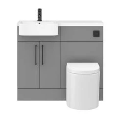 Arezzo 1000 Matt Grey Semi-Recessed Round Combination Vanity Unit (Matt Black Flush & Handles) -Bathroom Suites Sales AZ10GMB d6 460