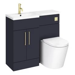 Arezzo 1000 Matt Blue Combination Furniture Pack (Brushed Brass Flush & Handles)