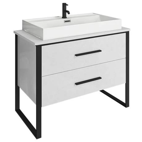 Arezzo 1000 Gloss White Matt Black Framed Vanity Unit + Square Toilet 2 Arezzo 1000 Gloss White Matt Black Framed Vanity Unit + Square Toilet - Image 2