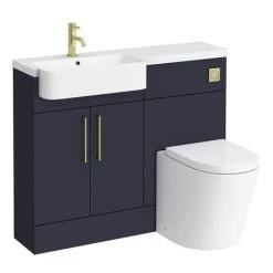 Arezzo 1100 Matt Blue Semi-Recessed Round Combination Vanity Unit (Brushed Brass Flush & Handles) -Bathroom Suites Sales AZ11BBB d7 460
