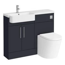 Arezzo 1100 Matt Blue Semi-Recessed Round Combination Vanity Unit (Chrome Flush & Handles) -Bathroom Suites Sales AZ11BCH n l 460