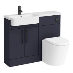 Arezzo 1100 Matt Blue Semi-Recessed Round Combination Vanity Unit (Matt Black Flush & Handles) 11 Arezzo 1100 Matt Blue Semi-Recessed Round Combination Vanity Unit (Matt Black Flush & Handles) -Bathroom Suites Sales AZ11BMB n d6 460
