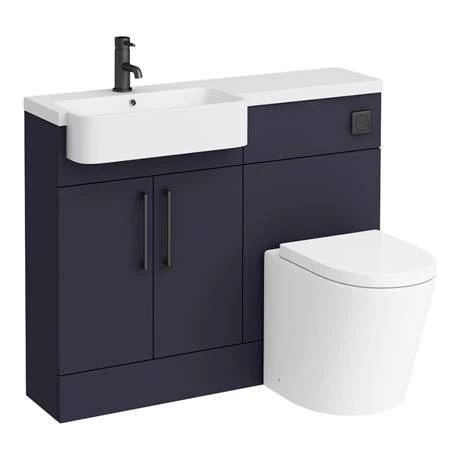 Arezzo 1100 Matt Blue Semi-Recessed Round Combination Vanity Unit (Matt Black Flush & Handles) 6 Arezzo 1100 Matt Blue Semi-Recessed Round Combination Vanity Unit (Matt Black Flush & Handles) - Image 6