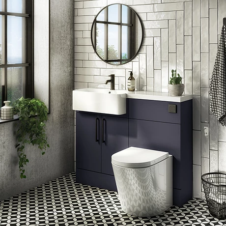 Arezzo 1100 Matt Blue Semi-Recessed Round Combination Vanity Unit (Matt Black Flush & Handles) 1 Arezzo 1100 Matt Blue Semi-Recessed Round Combination Vanity Unit (Matt Black Flush & Handles)