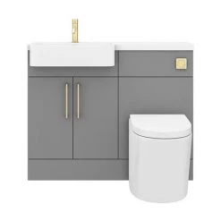 Arezzo 1100 Matt Grey Semi-Recessed Round Combination Vanity Unit (Brushed Brass Flush & Handles) -Bathroom Suites Sales AZ11GBB d7 460