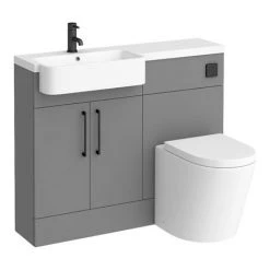 Arezzo 1100 Matt Grey Semi-Recessed Round Combination Vanity Unit (Matt Black Flush & Handles) -Bathroom Suites Sales AZ11GMB N D6 460