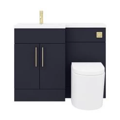 Arezzo 1100 Matt Blue Combination Furniture Pack (Brushed Brass Flush & Handles) -Bathroom Suites Sales AZ11LBB d6 460