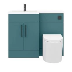 Arezzo 1100 Matt Green Combination Furniture Pack (Matt Black Flush & Handles) -Bathroom Suites Sales AZ11LGNMB d6 460