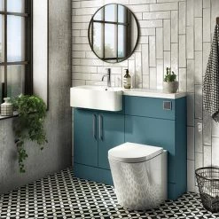 Arezzo 1100 Matt Green Semi-Recessed Round Combination Vanity Unit (Chrome Flush & Handles)