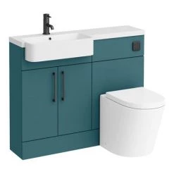 Arezzo 1100 Matt Green Semi-Recessed Round Combination Vanity Unit (Matt Black Flush & Handles) -Bathroom Suites Sales AZ11TGMB n d6 460