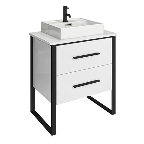 Arezzo 600 Gloss White Matt Black Framed Vanity Unit + Square Toilet 2 Arezzo 600 Gloss White Matt Black Framed Vanity Unit + Square Toilet - Image 2