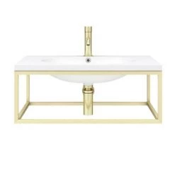 Arezzo 700 Wall Hung Basin with Brushed Brass Frame + Square Toilet 10 Arezzo 700 Wall Hung Basin with Brushed Brass Frame + Square Toilet -Bathroom Suites Sales AZ7BBFRMSQT N D1 460