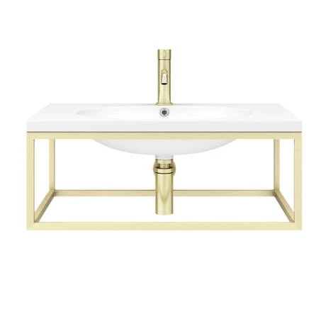Arezzo 700 Wall Hung Basin with Brushed Brass Frame + Square Toilet 5 Arezzo 700 Wall Hung Basin with Brushed Brass Frame + Square Toilet - Image 5