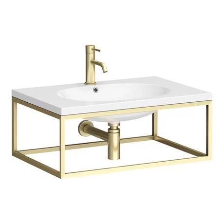 Arezzo 700 Wall Hung Basin with Brushed Brass Frame + Square Toilet 2 Arezzo 700 Wall Hung Basin with Brushed Brass Frame + Square Toilet - Image 2