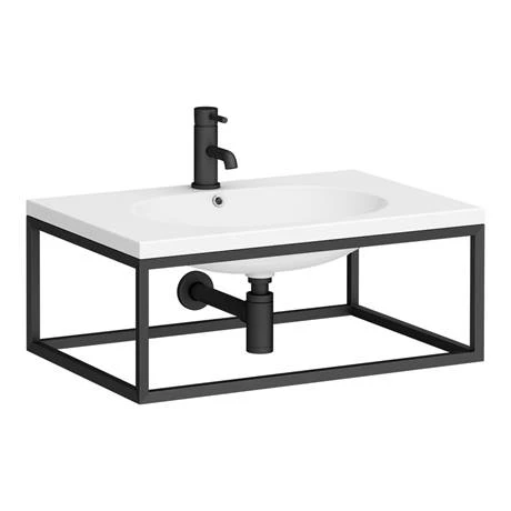 Arezzo 700 Wall Hung Basin with Matt Black Frame + Square Toilet 2 Arezzo 700 Wall Hung Basin with Matt Black Frame + Square Toilet - Image 2