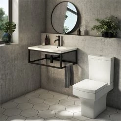 Arezzo 700 Wall Hung Basin with Matt Black Frame + Square Toilet