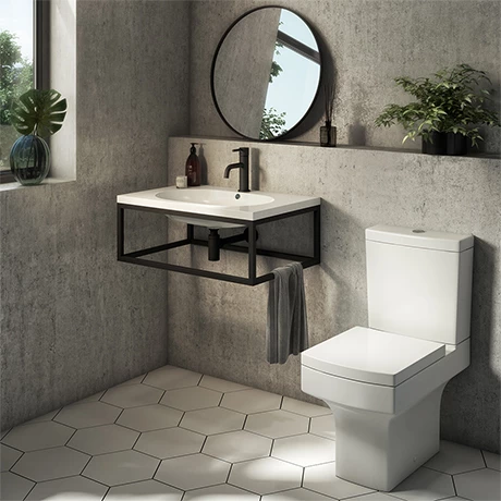 Arezzo 700 Wall Hung Basin with Matt Black Frame + Square Toilet 1 Arezzo 700 Wall Hung Basin with Matt Black Frame + Square Toilet