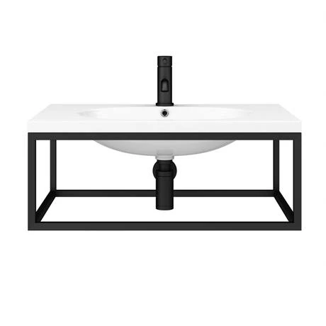 Arezzo 700 Wall Hung Basin with Matt Black Frame + Square Toilet 5 Arezzo 700 Wall Hung Basin with Matt Black Frame + Square Toilet - Image 5