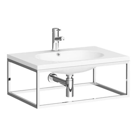 Arezzo 700 Wall Hung Basin with Chrome Frame + Square Toilet 2 Arezzo 700 Wall Hung Basin with Chrome Frame + Square Toilet - Image 2