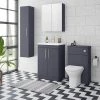 Arezzo Blue Floor Standing Vanity Unit, Tall Cabinet + Toilet Pack with Brass Handles
