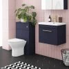Arezzo Blue Wall Hung Sink Vanity Unit + Toilet Package with Brass Handle