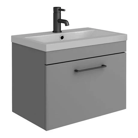 Arezzo 600 Matt Grey Wall Hung Vanity Unit with Matt Grey Basin + Square Toilet 2 Arezzo 600 Matt Grey Wall Hung Vanity Unit with Matt Grey Basin + Square Toilet - Image 2