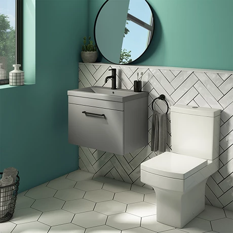 Arezzo 600 Matt Grey Wall Hung Vanity Unit with Matt Grey Basin + Square Toilet 1 Arezzo 600 Matt Grey Wall Hung Vanity Unit with Matt Grey Basin + Square Toilet