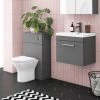 Arezzo Grey Wall Hung Sink Vanity Unit + Toilet Package with Chrome Handle
