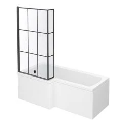 Arezzo L-Shaped Shower Bath Suite - 1700mm with Grey Vanity Unit + Square Toilet -Bathroom Suites Sales AZLBSG d2 460