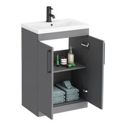 Arezzo L-Shaped Shower Bath Suite - 1700mm with Grey Vanity Unit + Wall Hung Toilet 9 Arezzo L-Shaped Shower Bath Suite - 1700mm with Grey Vanity Unit + Wall Hung Toilet -Bathroom Suites Sales AZLSMBWH d3 460