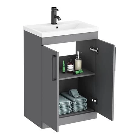 Arezzo L-Shaped Shower Bath Suite - 1700mm with Grey Vanity Unit + Wall Hung Toilet 4 Arezzo L-Shaped Shower Bath Suite - 1700mm with Grey Vanity Unit + Wall Hung Toilet - Image 4