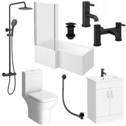 Arezzo Matt Black Complete Modern Bathroom Package (incl. L-Shaped Bath)
