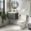 Brooklyn Bathroom Suite - Gloss Grey with Chrome Handle - 500mm Wall Hung Vanity & Toilet