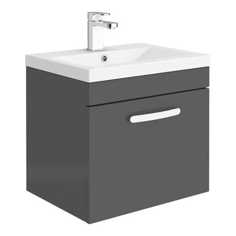 Brooklyn Bathroom Suite - Gloss Grey with Chrome Handle - 500mm Wall Hung Vanity & Toilet 2 Brooklyn Bathroom Suite - Gloss Grey with Chrome Handle - 500mm Wall Hung Vanity & Toilet - Image 2