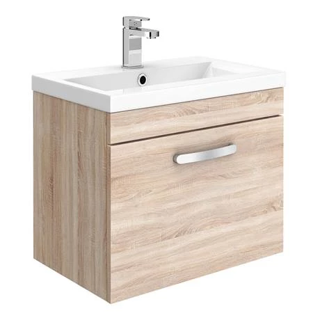 Brooklyn Bathroom Suite - Natural Oak with Chrome Handle - 500mm Wall Hung Vanity & Toilet 2 Brooklyn Bathroom Suite - Natural Oak with Chrome Handle - 500mm Wall Hung Vanity & Toilet - Image 2
