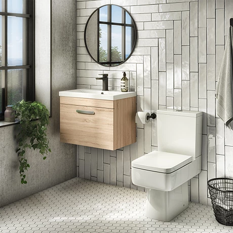 Brooklyn Bathroom Suite - Natural Oak with Chrome Handle - 500mm Wall Hung Vanity & Toilet 1 Brooklyn Bathroom Suite - Natural Oak with Chrome Handle - 500mm Wall Hung Vanity & Toilet