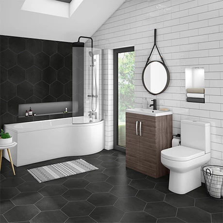 Brooklyn Grey Avola Bathroom Suite + B-Shaped Bath 1 Brooklyn Grey Avola Bathroom Suite + B-Shaped Bath