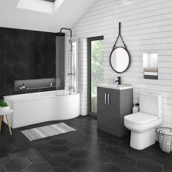 Brooklyn Gloss Grey Bathroom Suite + B-Shaped Bath