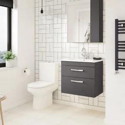 Brooklyn Gloss Grey Cloakroom Suite (Wall Hung Vanity + Close Coupled Toilet)