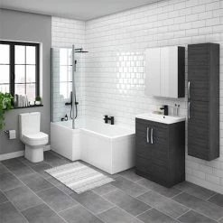 Brooklyn Black L Shaped Bath Suite (with Vanity + Tall Cabinet)