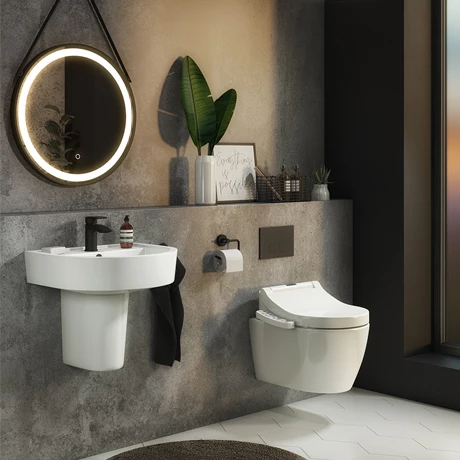 Bianco Wall Hung Smart Bidet Toilet and Basin Suite 1 Bianco Wall Hung Smart Bidet Toilet and Basin Suite