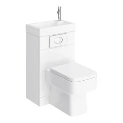 Brooklyn White Gloss Combined Two-In-One Wash Basin, Toilet & Flush Plate (500mm wide x 300mm) -Bathroom Suites Sales BRKCOMBWC d3 460