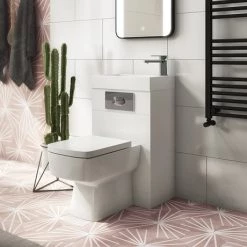 Brooklyn White Gloss Combined Two-In-One Wash Basin, Toilet & Flush Plate (500mm wide x 300mm)