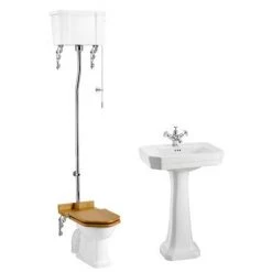 Burlington High Level WC w/ Victorian Large Basin & Pedestal - Various Tap Hole Options