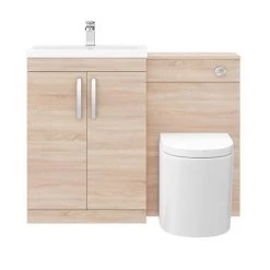 Brooklyn Natural Oak Modern Sink Vanity Unit + Toilet Package -Bathroom Suites Sales BWCN ND6 460