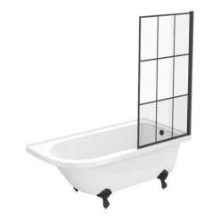 Chatsworth Traditional Shower Bath Suite - 1700mm with Matt Black Grid Screen + Leg Set -Bathroom Suites Sales CHTBLK17 d3 460
