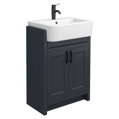 Chatsworth Traditional Graphite Semi-Recessed Vanity Unit w. Matt Black Handles + Toilet Package 2 Chatsworth Traditional Graphite Semi-Recessed Vanity Unit w. Matt Black Handles + Toilet Package - Image 2