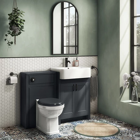 Chatsworth Traditional Graphite Semi-Recessed Vanity Unit w. Matt Black Handles + Toilet Package 1 Chatsworth Traditional Graphite Semi-Recessed Vanity Unit w. Matt Black Handles + Toilet Package